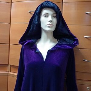 HOODIE JUMPSUIT PURPLE VELOUR FRONT ZIPPER L